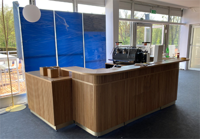 Aluminium Klapptheke Empfamgstheke Modultheke Eiche furniert Streifen